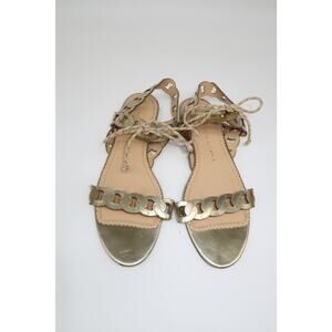 Charlotte Olympia Leather Chain Link Strap Flat Sandals Gold Size 39